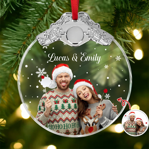 Custom Photo Couple Metal Glass Ornament For Christmas HA75 897178