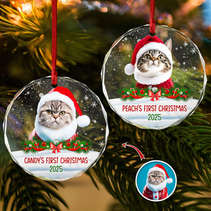 Custom Photo Cat First Christmas Glass Ornament HA75 897260