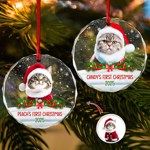 Custom Photo Cat First Christmas Glass Ornament HA75 897260