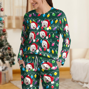 Custom Photo Dog With Colorful Christmas Lights Sleepwear HO82 900028