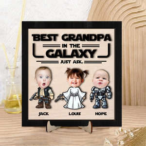 Custom Kid Photo Best Dad In The Galaxy Square Wooden Plaque With Stand LM32 893479