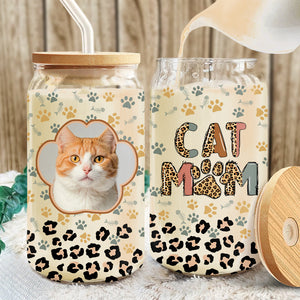 Custom Photo Leopard Pet Mom Mother's Day Glass Can With Lid TH10 892523