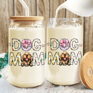 Cat Mom Dog Mom Floral Personalized Glass Can With Lid CH07 895534