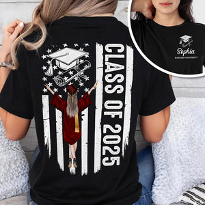 Personalized Class Of 2025 Flag Graduation Back & Front Dark Shirt LM32 893433