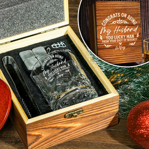 Congrats On Being My Boyfriend Couple Personalized Engraved Whiskey Glass Set with Wooden Box HA75 898034
