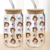 Custom Human Face With Icon US Flag Glass Can With Lid Family Gift HA75 920358
