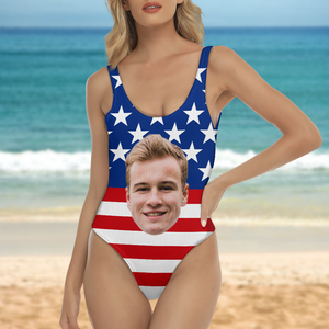 Custom Big Face American Flag Swimsuit Personalized Funny Independence Day Gift CH07 896106
