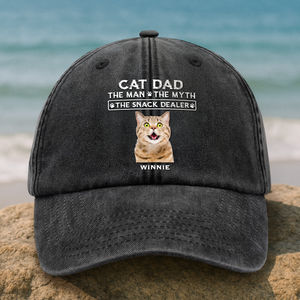 The Man The Myth The Snack Dealer Custom Pet Photo Washed Denim Baseball Cap Dog Dad, Cat Dad Gift CH07 895858
