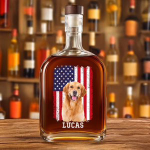 Custom Photo Dog With America Flag Whiskey Bottle HA75 892736