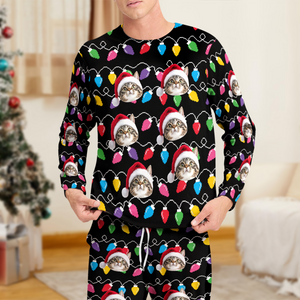 Custom Photo Cat With Colorful Christmas Lights Sleepwear HO82 900030