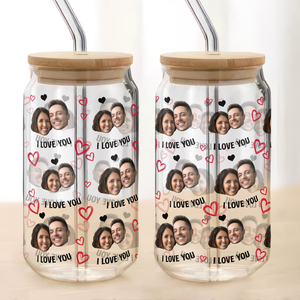 Custom Boyfriend Girlfriend Photo I Love You Glass Can With Lid Valentine's Day TH10 896925