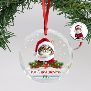 Custom Photo Cat First Christmas Glass Ornament HA75 897260