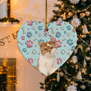 Custom Photo Lovely Dog Cat 3D Effect Heart Shaped Ceramic Ornament HA75 898194