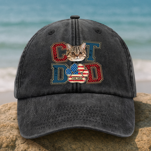 Custom Photo Best Cat Dad Washed Denim Baseball Cap Gift For Father's Day, Cat Lovers HO82 894036
