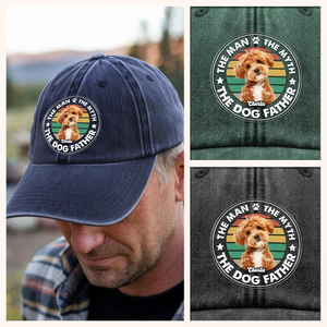 Custom Photo The Man The Myth The Dog Father Washed Denim Baseball Cap CH07 895864