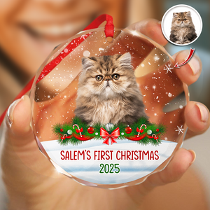 Custom Photo Cat First Christmas Glass Ornament HA75 897260
