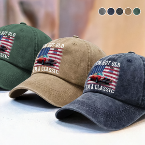 Custom Car Photo I'm Not Old Classic Car American Flag Washed Denim Baseball Cap CH07 896428
