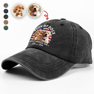 Custom Photo Even My Dogs Love America 250 Washed Denim Baseball Cap HO82 894720