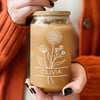 Custom Name With Birth Flower Engraved Glass Can With Lid HO82 894368