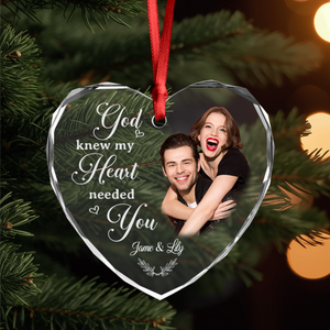 Custom Photo My Favorite Place In All The World Is Next To You Couple Heart Shape Glass Ornament HA75 892838