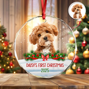 Custom Photo Dog First Christmas Glass Ornament HA75 897258