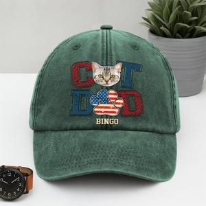 Custom Photo Best Cat Dad Washed Denim Baseball Cap Gift For Father's Day, Cat Lovers HO82 894036