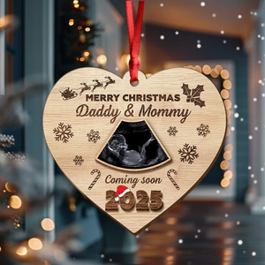 Custom Ultrasound Photo Baby Reveal Personalized Pregnancy Announcement Christmas 2 Layered Wood Ornament CH07 899272