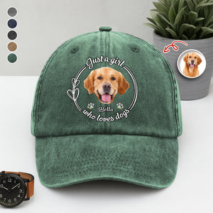 Custom Photo Just A Girl Who Loves Dogs Washed Denim Baseball Cap HA75 897836