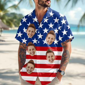 Custom Face American Flag Hawaiian Shirt Personalized Funny Independence Day Gift CH07 896108