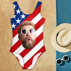 Custom Big Face American Flag Swimsuit Personalized Funny Independence Day Gift CH07 896106