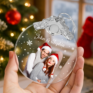 Custom Photo Couple Metal Glass Ornament For Christmas HA75 897178