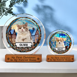 Custom Photo and Name Christmas Dog Cat Round Acrylic Frame Block CH07 899020