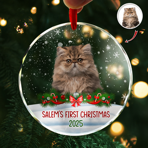 Custom Photo Cat First Christmas Glass Ornament HA75 897260