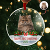 Custom Photo Cat First Christmas Glass Ornament HA75 897260
