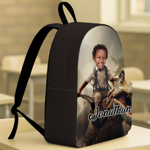 Custom Photo Boy Riding Dinosaur Backpack Back To School Gift For Son Daughter CH07 896466