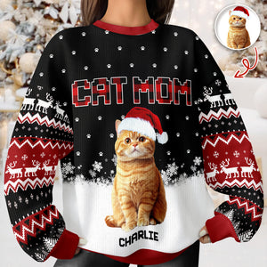 Custom Cat Photo - Cat Mom Cat Dad Christmas Pattern Ugly Sweater Christmas Gift HA75 897612