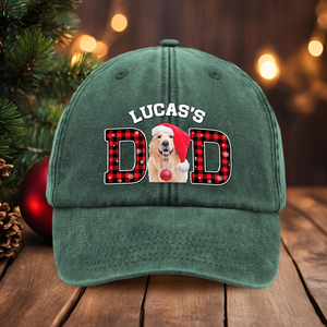 Custom Photo Dog Cat Dad Mom With Christmas Washed Denim Baseball Cap Gift For Dad Mom On Christmas HO82 894346