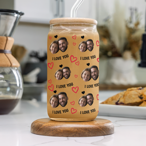 Custom Boyfriend Girlfriend Photo I Love You Glass Can With Lid Valentine's Day TH10 896925