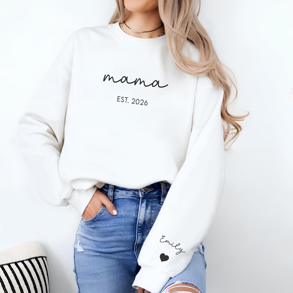 Personalized Mama Est with Kid Names Sleeve Printed Sweatshirt Gift for Mom LM32 899103