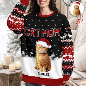 Custom Cat Photo - Cat Mom Cat Dad Christmas Pattern Ugly Sweater Christmas Gift HA75 897612