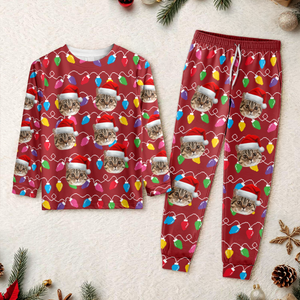 Custom Photo Cat With Colorful Christmas Lights Sleepwear HO82 900030