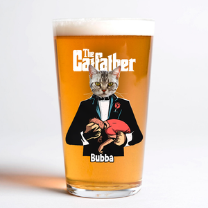 Custom Cat Face Photo The Catfather Print Beer Glass Personalized Gift For Dad HO82 893858