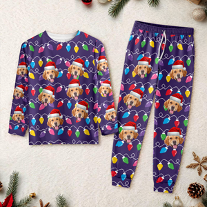 Custom Photo Dog With Colorful Christmas Lights Sleepwear HO82 900028