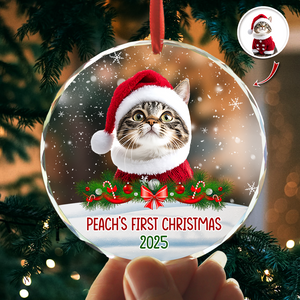 Custom Photo Cat First Christmas Glass Ornament HA75 897260
