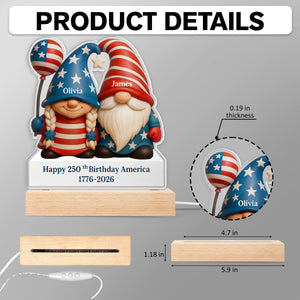 Custom Gnome Couple Happy 250th Anniversary American LED Night Light Plaque LM32 897241