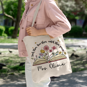 Personalized Name Teacher Appreciation With Flower and Book Tote Bag Gift For Teacher LM32 893739