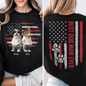 Custom Photo Best Dog Dad, Dog Mom Ever US Flag Back & Front Dark Shirt HA75 892396
