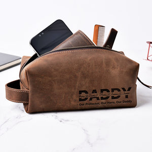 Personalized Dad And Kids Names Engraved Leather Toiletry Bag HO82 894194