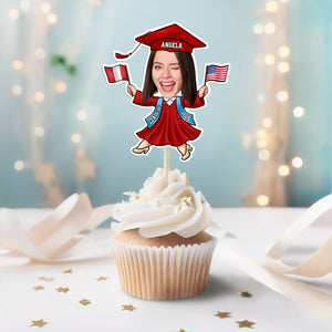 Custom Funny Face Flag Nations Graduation Decoration Cupcake Toppers LM32 893309