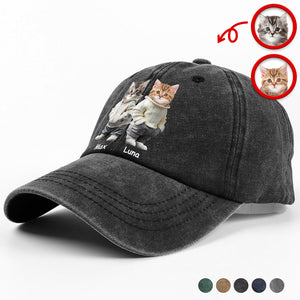 Custom Photo And Name Cat Washed Denim Baseball Cap For Cat Pet Lover HA75 897526